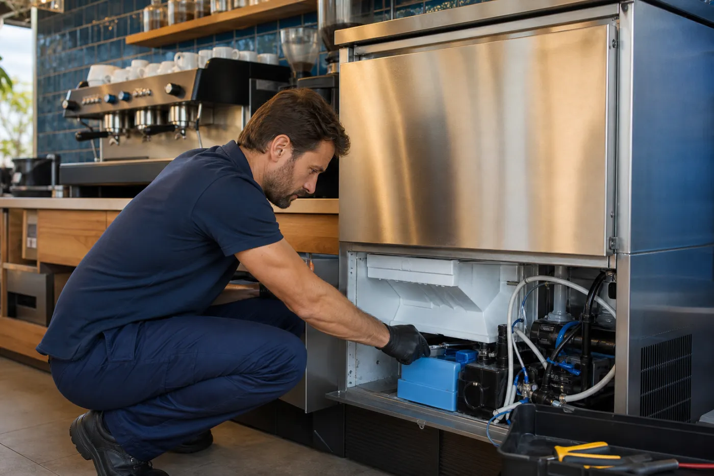 İzmir Buz Makinesi Servisi için teknik kontrol yapan servis görevlisi